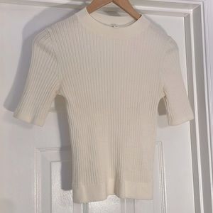 UNIQLO Extra Fine Merino Ribbed Half Sleeve Short Sweater